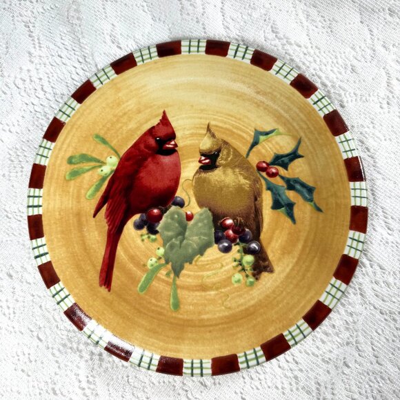LENOX “Winter Greetings” Everyday Cardinal Salad Plate - Set of 2, Red Ribbons, - Picture 2 of 6